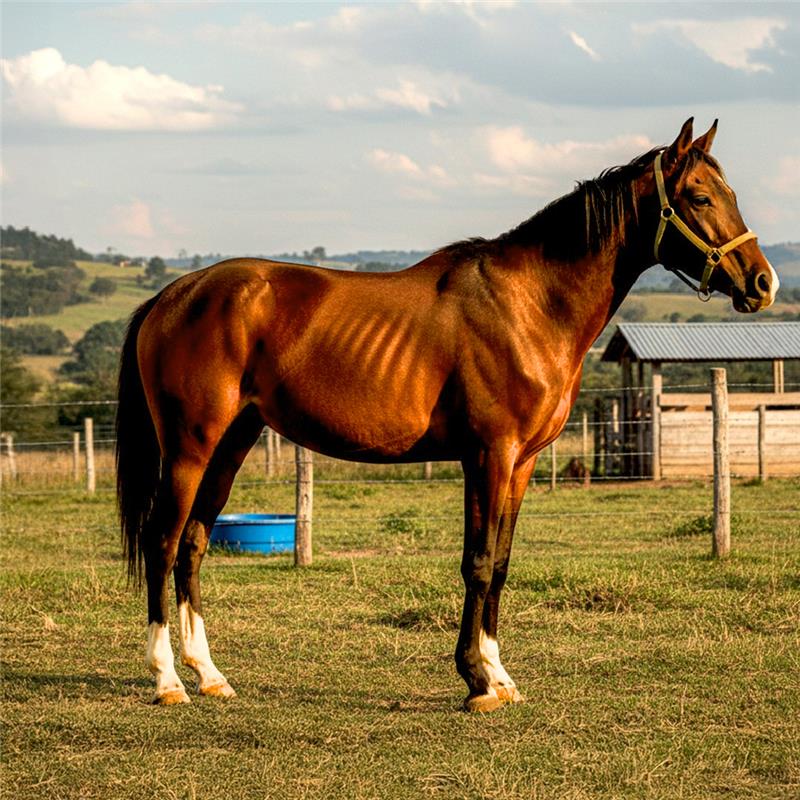 Caballo antes de B-GOR - Flaco y sin energía, condición deficiente
